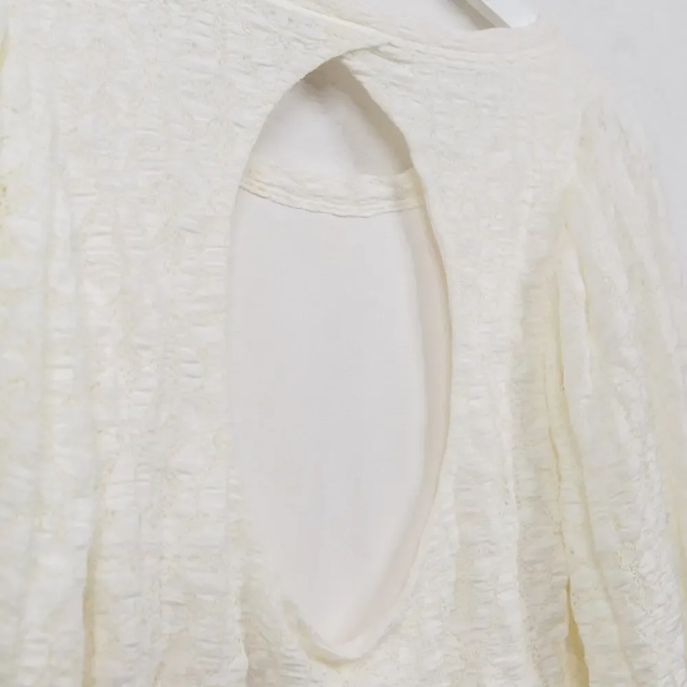 FREE PEOPLE Jasmine Lace Open Back Top‎ Puff Sleeves Balletcore Feminine Sz M